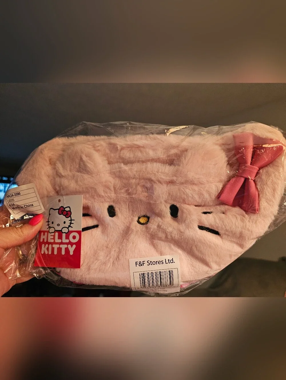 Sanrio Hello Kitty Plush Bow Waist Bag in Light and Hot Pink